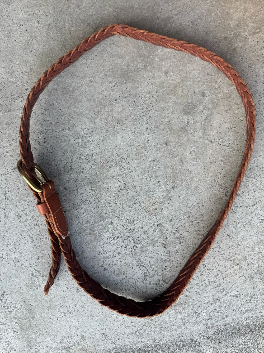 J. Crew Braided Leather Belt in Rich Brown Cognac with Brass Buckle XS/S 40”